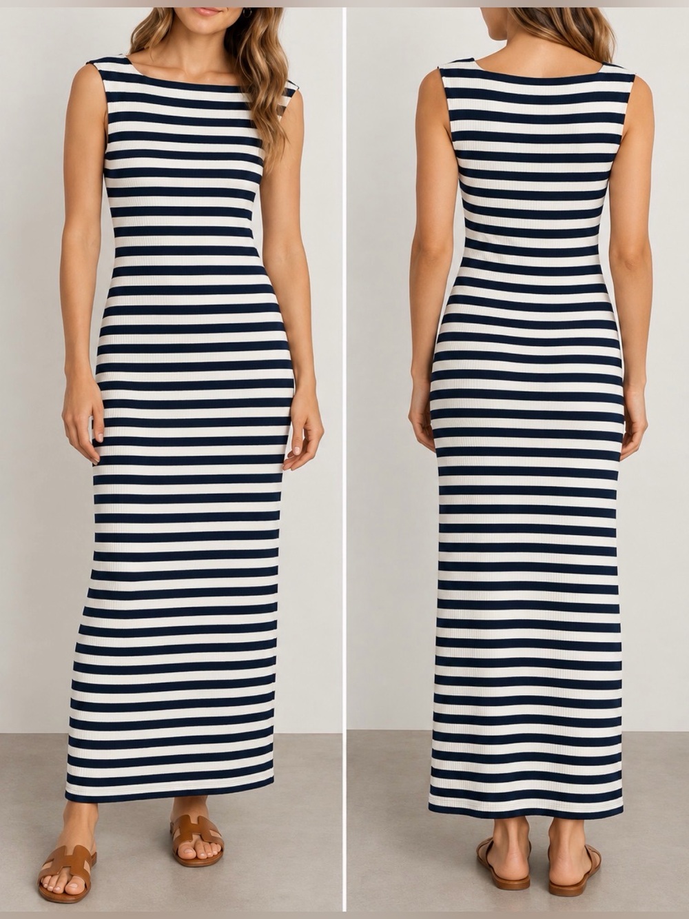 J.Crew Navy & White Striped Ribbed Maxi Dress Size Small